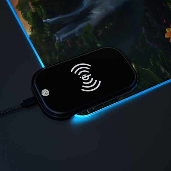LED + Wireless Charger Gaming Mouse Pad with 'Philippine Waterfall' Design, Gaming Desk Accessory, Tech Gift, Home Office Gamer Essentials - Image 6
