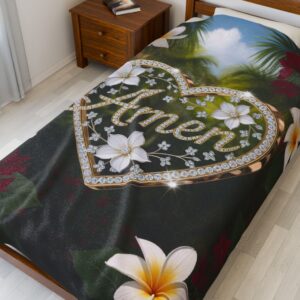 Our Beautiful "Amen" Inspirational 'Diamond Ring Heart' Design! Velveteen Plush Throw Blanket - A Cozy Gift for Anniversary, Home Decor, Bedding
