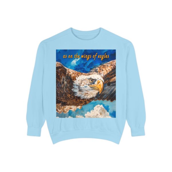 Our "as on the wings of eagles" Sweatshirt with a majestic eagle in flight. Vintage Christian Faith Apparel, Thoughtful Quote from Isaiah 40:31! Unisex Jumper, Pullover - Image 19