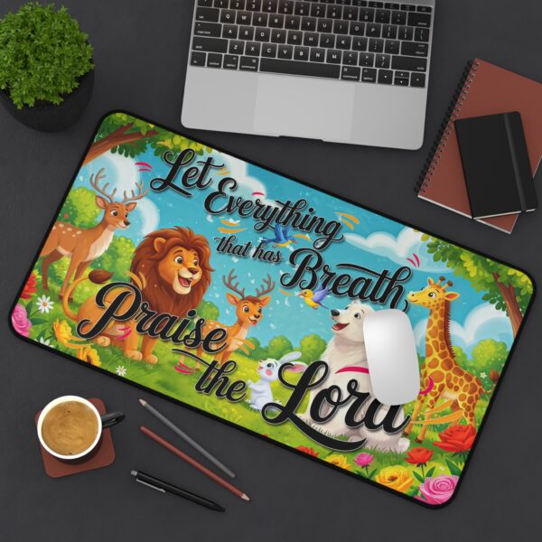 Inspirational Desk Mat with our vibrant "Let Everything that has Breath Praise the Lord!" Design. Mouse Pad, Office Decor Desk Accessory, Gaming Pad, Computer Mat, Non-Slip - Image 5