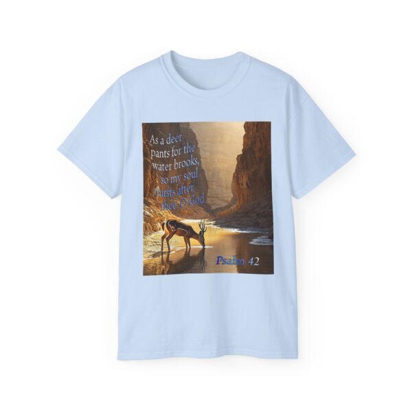 Our inspirational Psalm 42 'As a Deer Pants' in design! Christian Unisex Cotton T-Shirt, Faith Spiritual Apparel, Love Gift - Image 17