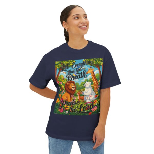 Our inspirational "Let Everything that has Breath Praise the Lord!" Design on a Unisex Oversized Box Tshirt, Religious Graphic Top, Bible Verse Apparel - Image 18
