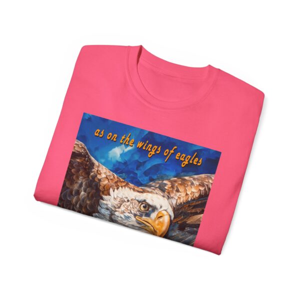 Our "as on the wings of eagles" Cotton T-Shirt with a majestic eagle in flight. Vintage Christian Faith Apparel Unisex Cotton T-Shirt, Thoughtful Quote from Isaiah 40:31! - Image 57