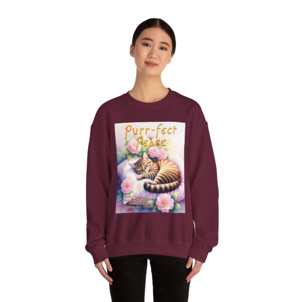 Crewneck Sweatshirt with our "Purr-fect Peace" with a cat in blissful sleep design featuring the verse Isaiah 26:3! Inspirational Biblical, Vintage Inspired, Gift - Image 21