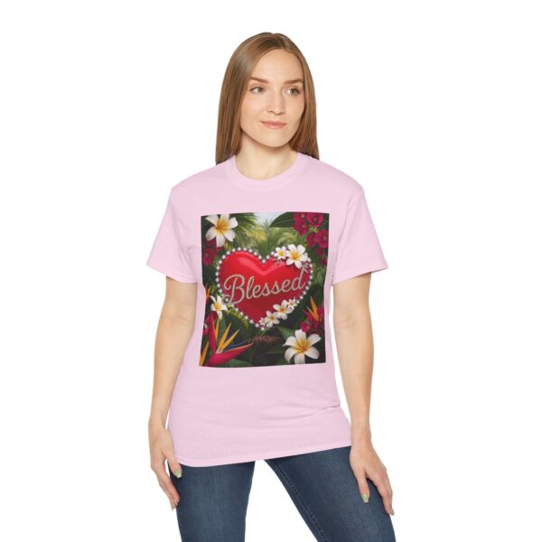 Our inspirational "Blessed" 'Solid Red Heart' Design! on a Christian Unisex Cotton T-Shirt, Faith Spiritual Apparel, Love Gift - Image 28