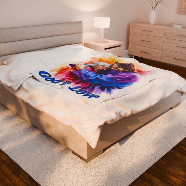 Our "God is Love" series with Jesus hugging Grandmother! Inspirational Velveteen Plush Throw Blanket A Cozy Gift for Anniversary, Wedding Faith Home Decor Bedding - Image 8
