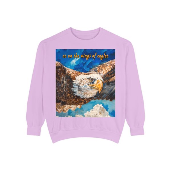 Our "as on the wings of eagles" Sweatshirt with a majestic eagle in flight. Vintage Christian Faith Apparel, Thoughtful Quote from Isaiah 40:31! Unisex Jumper, Pullover - Image 29