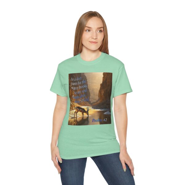 Our inspirational Psalm 42 'As a Deer Pants' in design! Christian Unisex Cotton T-Shirt, Faith Spiritual Apparel, Love Gift - Image 14