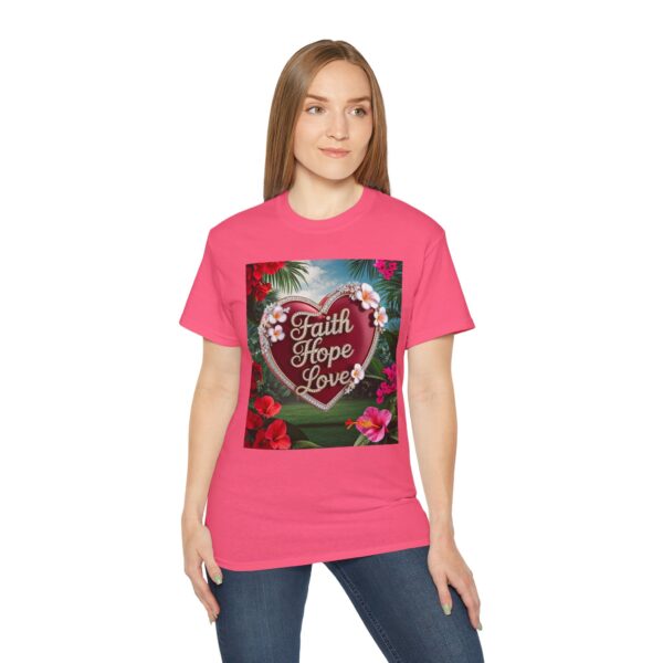 Our inspirational "Faith Hope Love" 'Solid Red Heart' Design! on a Christian Unisex Cotton T-Shirt, Faith Spiritual Apparel, Love Gift - Image 30
