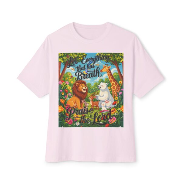 Our inspirational "Let Everything that has Breath Praise the Lord!" Design on a Unisex Oversized Box Tshirt, Religious Graphic Top, Bible Verse Apparel - Image 3