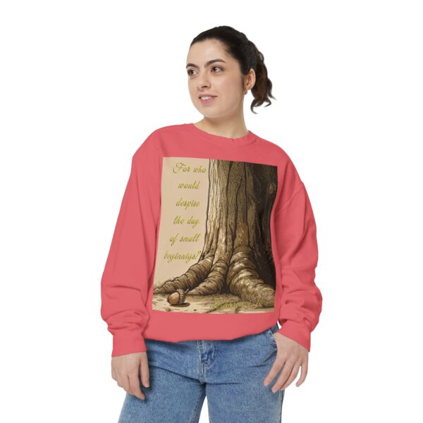 Sweatshirt Unisex with our Inspirational "Day of Small Beginnings" with thoughtful quote from Zech 4:10 and Acorn-Oak Tree design! Faith Apparel Gospel Fashion Jumper, Pullover - Image 41