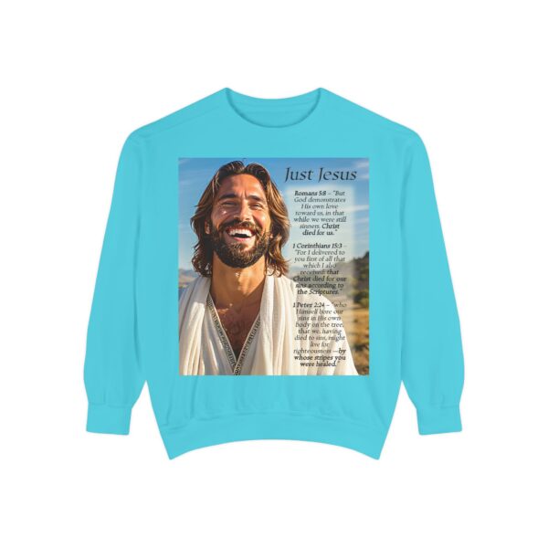 Sweatshirt Unisex with our inspirational "Just Jesus" and Verses on Salvation Design! Faith Apparel Gospel Fashion Jumper, Pullover - Image 26