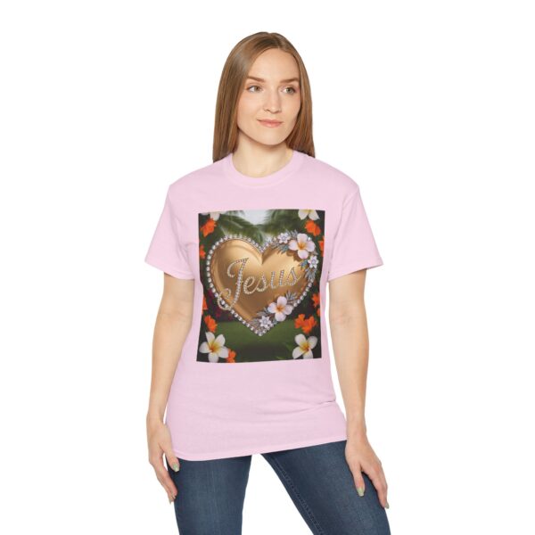 Our inspirational "Jesus" 'Diamond Ring-Solid Gold Heart' Design! on a Christian Unisex Cotton T-Shirt, Faith Spiritual Apparel, Love Gift - Image 28