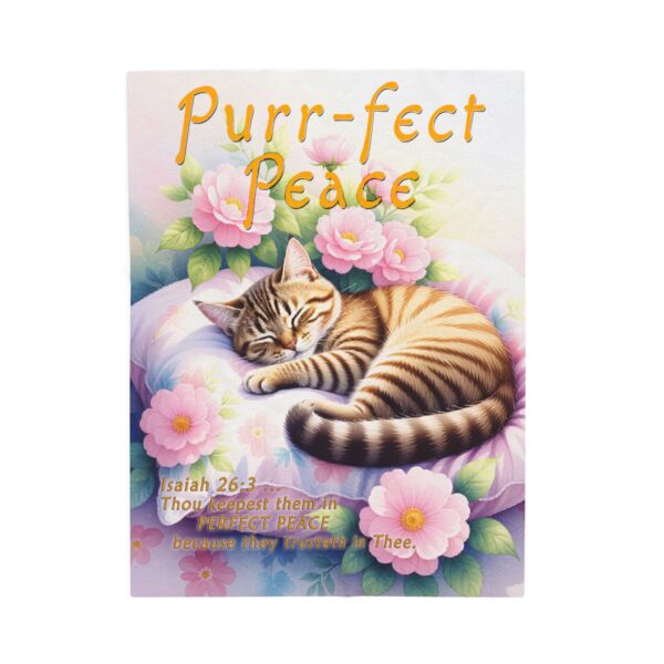 Our Beautiful "Purr-fect Peace" with a cat in blissful sleep design featuring the verse Isaiah 26:3! Inspirational Velveteen Plush Throw Blanket Faith Home Decor Bedding - Image 5