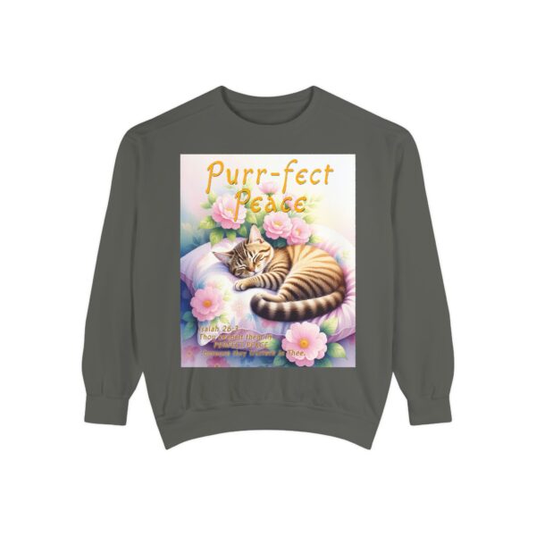 Sweatshirt Unisex with "Purr-fect Peace" with a cat in blissful sleep and the verse Isaiah 26:3!  Christian Apparel, Faith-Based Comfort, Jumper, Gift for Believers - Image 9