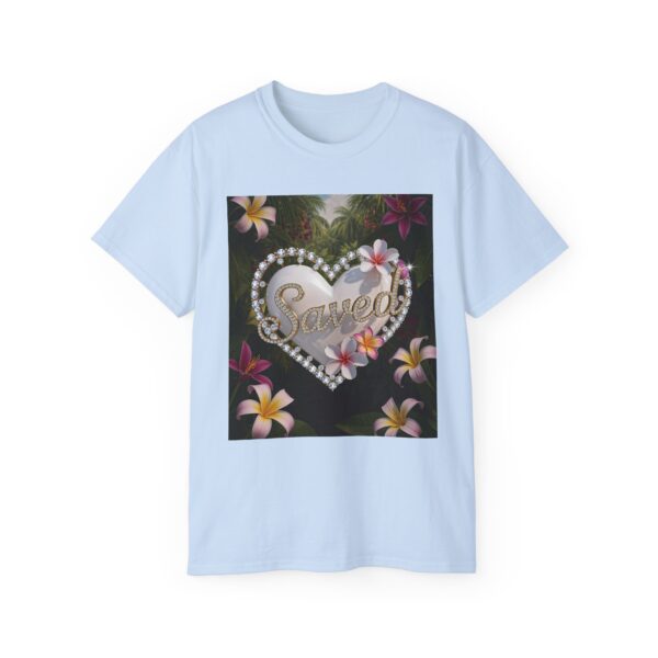 Our inspirational "Saved" 'Pure White Heart' Design! on a Christian Unisex Cotton T-Shirt, Faith Spiritual Apparel, Love Gift - Image 19