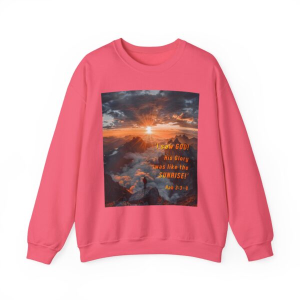 Crewneck Sweatshirt-with our inspirational "His splendor was like the sunrise" design with a quote from Habakkuk 3:3-4!Vintage Inspired Faith Apparel, Gospel Fashion Unisex Heavy - Image 2