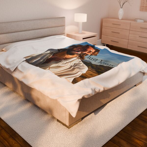 Our "Just Jesus" Design Inspirational Velveteen Plush Throw Blanket. A Cozy Gift for Anniversary, Wedding Faith Home Decor Bedding - Image 8
