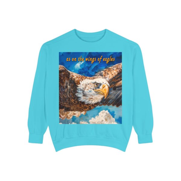 Our "as on the wings of eagles" Sweatshirt with a majestic eagle in flight. Vintage Christian Faith Apparel, Thoughtful Quote from Isaiah 40:31! Unisex Jumper, Pullover - Image 17