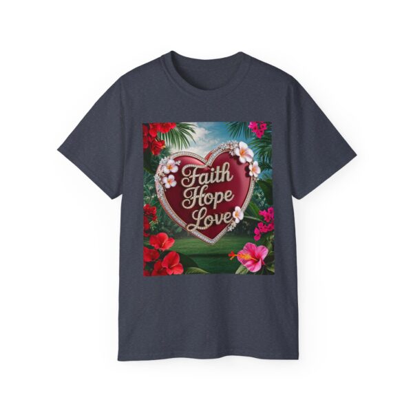 Our inspirational "Faith Hope Love" 'Solid Red Heart' Design! on a Christian Unisex Cotton T-Shirt, Faith Spiritual Apparel, Love Gift - Image 23