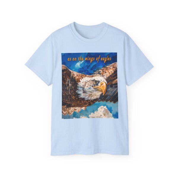 Our "as on the wings of eagles" Cotton T-Shirt with a majestic eagle in flight. Vintage Christian Faith Apparel Unisex Cotton T-Shirt, Thoughtful Quote from Isaiah 40:31! - Image 38