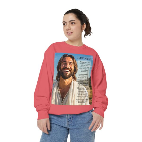 Sweatshirt Unisex with our inspirational "Just Jesus" and Verses on Salvation Design! Faith Apparel Gospel Fashion Jumper, Pullover - Image 41