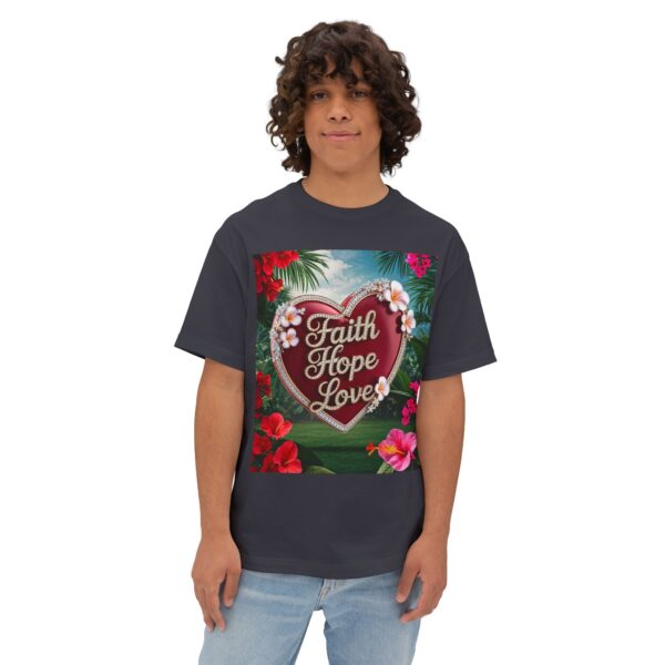 Our "Faith Hope Love" 'Solid Red Heart' Design Boxy T-Shirt Inspirational Christian Faith Apparel Unisex Cotton Tee, Oversized Boxy Top T-shirt - Image 9