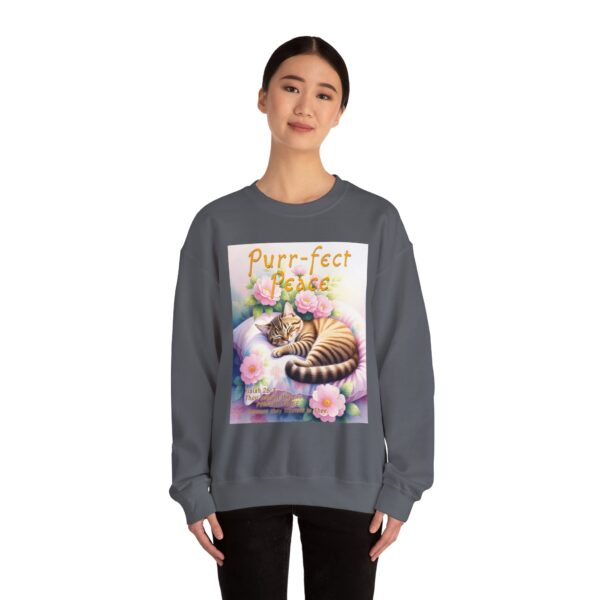 Crewneck Sweatshirt with our "Purr-fect Peace" with a cat in blissful sleep design featuring the verse Isaiah 26:3! Inspirational Biblical, Vintage Inspired, Gift - Image 33