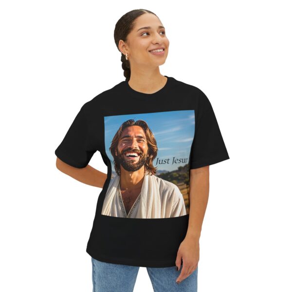 Our inspirational "Just Jesus" Design!! on a Unisex Oversized Box Tshirt, Religious Graphic Top, Bible Verse Apparel - Image 6