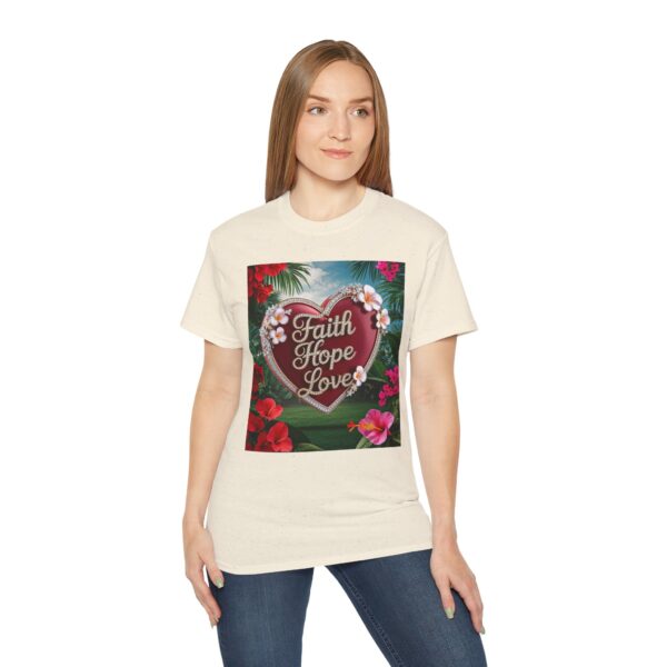 Our inspirational "Faith Hope Love" 'Solid Red Heart' Design! on a Christian Unisex Cotton T-Shirt, Faith Spiritual Apparel, Love Gift - Image 7
