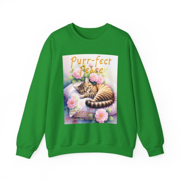 Crewneck Sweatshirt with our "Purr-fect Peace" with a cat in blissful sleep design featuring the verse Isaiah 26:3! Inspirational Biblical, Vintage Inspired, Gift - Image 22