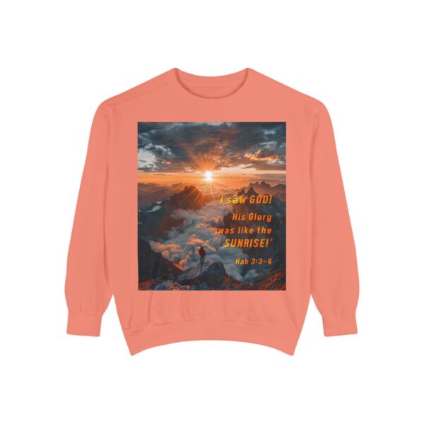 Sweatshirt Unisex our inspirational "His splendor was like the sunrise" design with a quote from Habakkuk 3:3-4! Faith Apparel Gospel Fashion Jumper, Pullover - Image 13