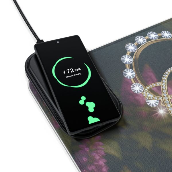 LED + Wireless Charger Gaming Mouse Pad with "Chosen" 'Diamond Ring Heart' Design, Gaming Desk Accessory, Tech Gift, Home Office Gamer Essentials - Image 3