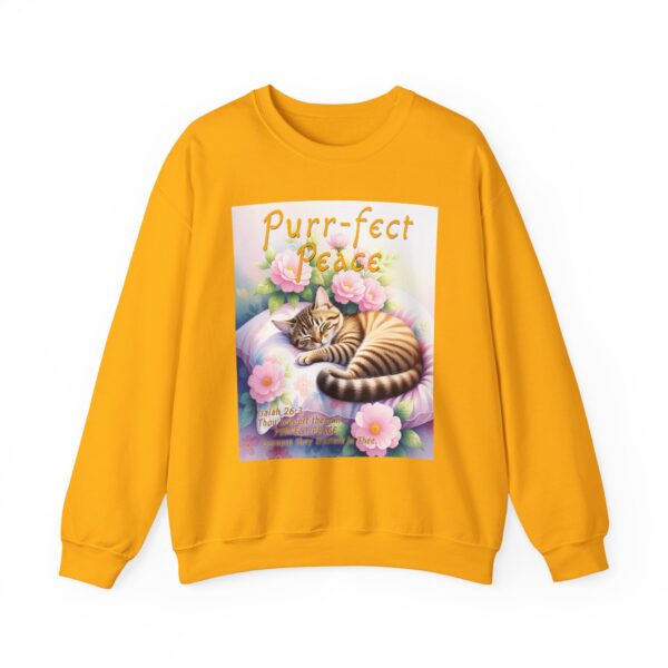 Crewneck Sweatshirt with our "Purr-fect Peace" with a cat in blissful sleep design featuring the verse Isaiah 26:3! Inspirational Biblical, Vintage Inspired, Gift - Image 14