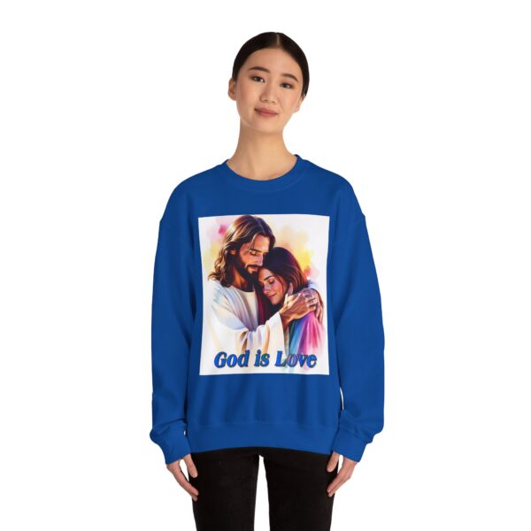 Crewneck Sweatshirt with our "God is Love" series with Jesus hugging a young lady! Inspirational Biblical, Vintage Inspired Gift - Image 22