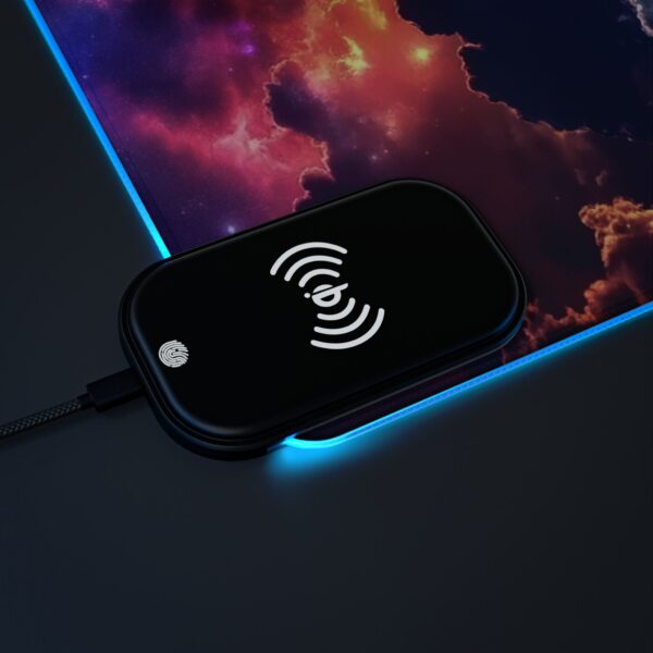 LED + Wireless Charger Gaming Mouse Pad with 'Cosmic Clouds' Design, Gaming Desk Accessory, Tech Gift, Home Office Gamer Essentials - Image 6