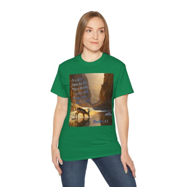 Our inspirational Psalm 42 'As a Deer Pants' in design! Christian Unisex Cotton T-Shirt, Faith Spiritual Apparel, Love Gift - Image 16