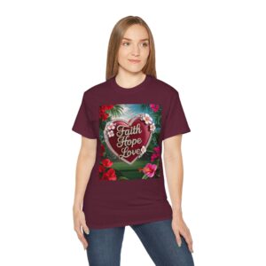Our inspirational "Faith Hope Love" 'Solid Red Heart' Design! on a Christian Unisex Cotton T-Shirt, Faith Spiritual Apparel, Love Gift