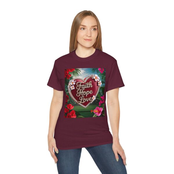 Our inspirational "Faith Hope Love" 'Solid Red Heart' Design! on a Christian Unisex Cotton T-Shirt, Faith Spiritual Apparel, Love Gift