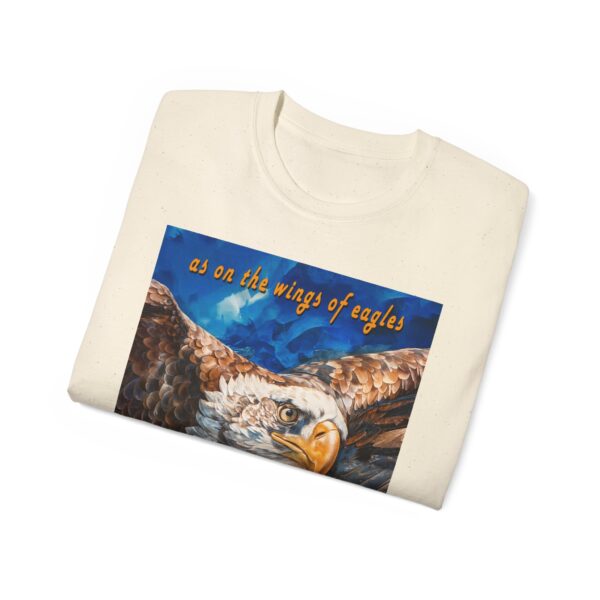 Our "as on the wings of eagles" Cotton T-Shirt with a majestic eagle in flight. Vintage Christian Faith Apparel Unisex Cotton T-Shirt, Thoughtful Quote from Isaiah 40:31! - Image 25
