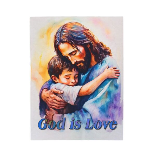 Our "God is Love" series with Jesus hugging a little boy! Inspirational Velveteen Plush Throw Blanket. Cozy Faith Home Decor Bedding - Image 5