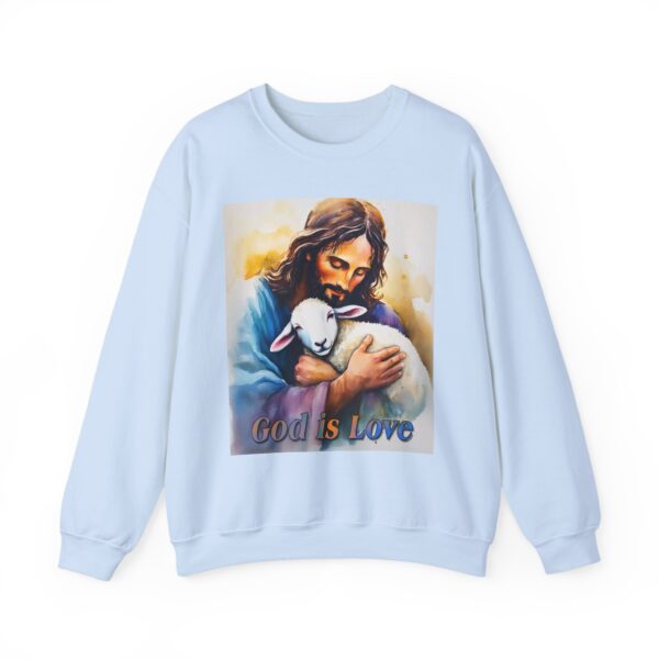 Crewneck Sweatshirt with our "God is Love" series with Jesus hugging a baby lamb! Inspirational Biblical, Vintage Inspired Heavy Sweatshirt, Gift - Image 11