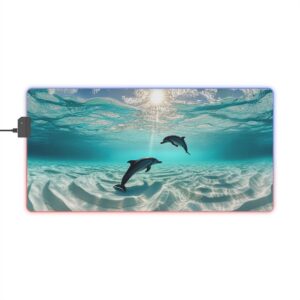 RGB LED Gaming Mouse Pad, Colorful Desk Mat with 'Dolphins at Rest' Design, Gamer Home Office Decor, Computer Accessories, LED Backlit