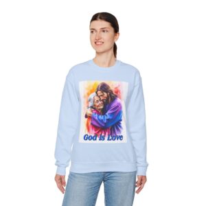 Crewneck Sweatshirt with our "God is Love" series with Jesus hugging Grandmother! Inspirational Biblical, Vintage Inspired, Gift