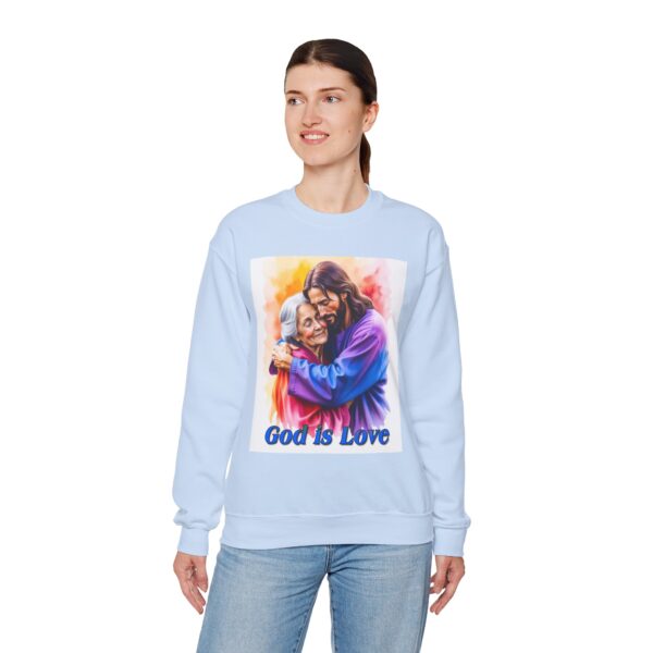 Crewneck Sweatshirt with our "God is Love" series with Jesus hugging Grandmother! Inspirational Biblical, Vintage Inspired, Gift