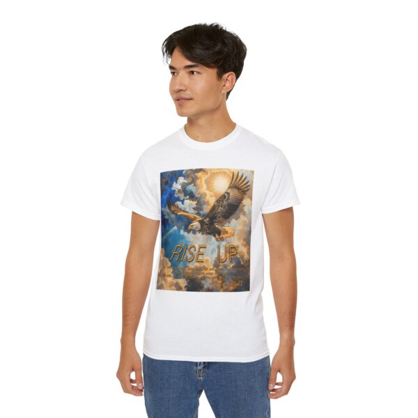 Cotton T-shirt with our "RISE UP" 'soaring eagle' design with Isaiah 40:31! Vintage Christian Faith Apparel Unisex Cotton T-Shirt, Thoughtful Quote - Image 6