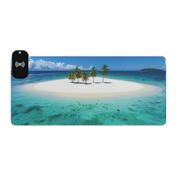LED + wireless Charging Mouse Pad, Desk Mat, "Five Palm Island" Design, Tech Gift, Home Office Essentials Inspirational - Image 7