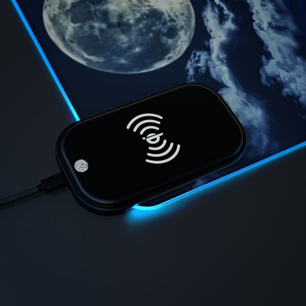LED + Wireless Charger Gaming Mouse Pad with 'Wolf Moon' Design, Gaming Desk Accessory Tech Gift Home Office Gamer Essentials - Image 12