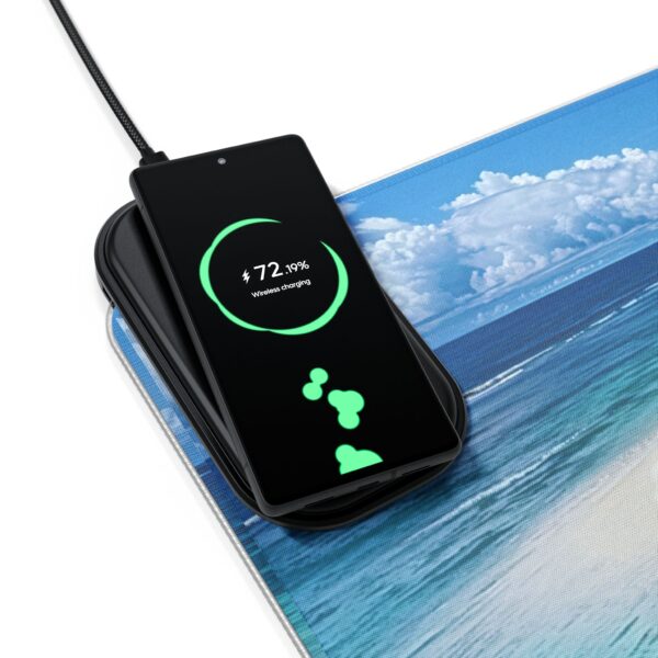 LED + wireless Charging Mouse Pad, Desk Mat, "Five Palm Island" Design, Tech Gift, Home Office Essentials Inspirational - Image 9
