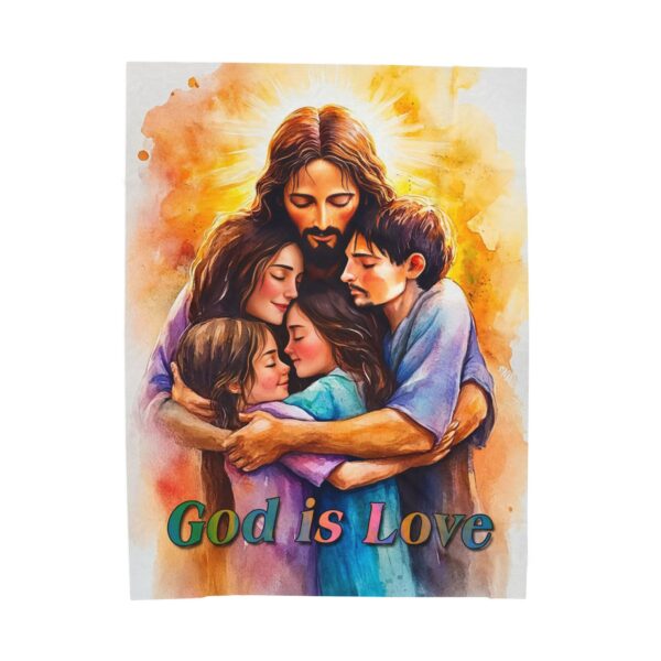 Our Beautiful "God is Love" series Throw Blanket with Jesus hugging a Small family! Inspirational Velveteen Plush Throw Blanket A Cozy Gift for Anniversary, Wedding Faith Home Decor Bedding - Image 2